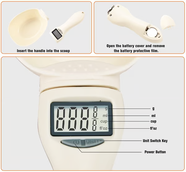 🔥Digital kitchen scale spoon, detachable, made of ABS material, with peeling function and unit conversion