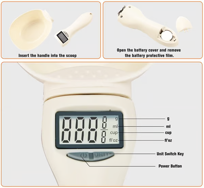 🔥Digital kitchen scale spoon, detachable, made of ABS material, with peeling function and unit conversion