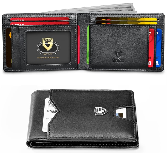 Men's Slim Leather Blocking Wallet - Minimalist Carbon Fiber Bifold