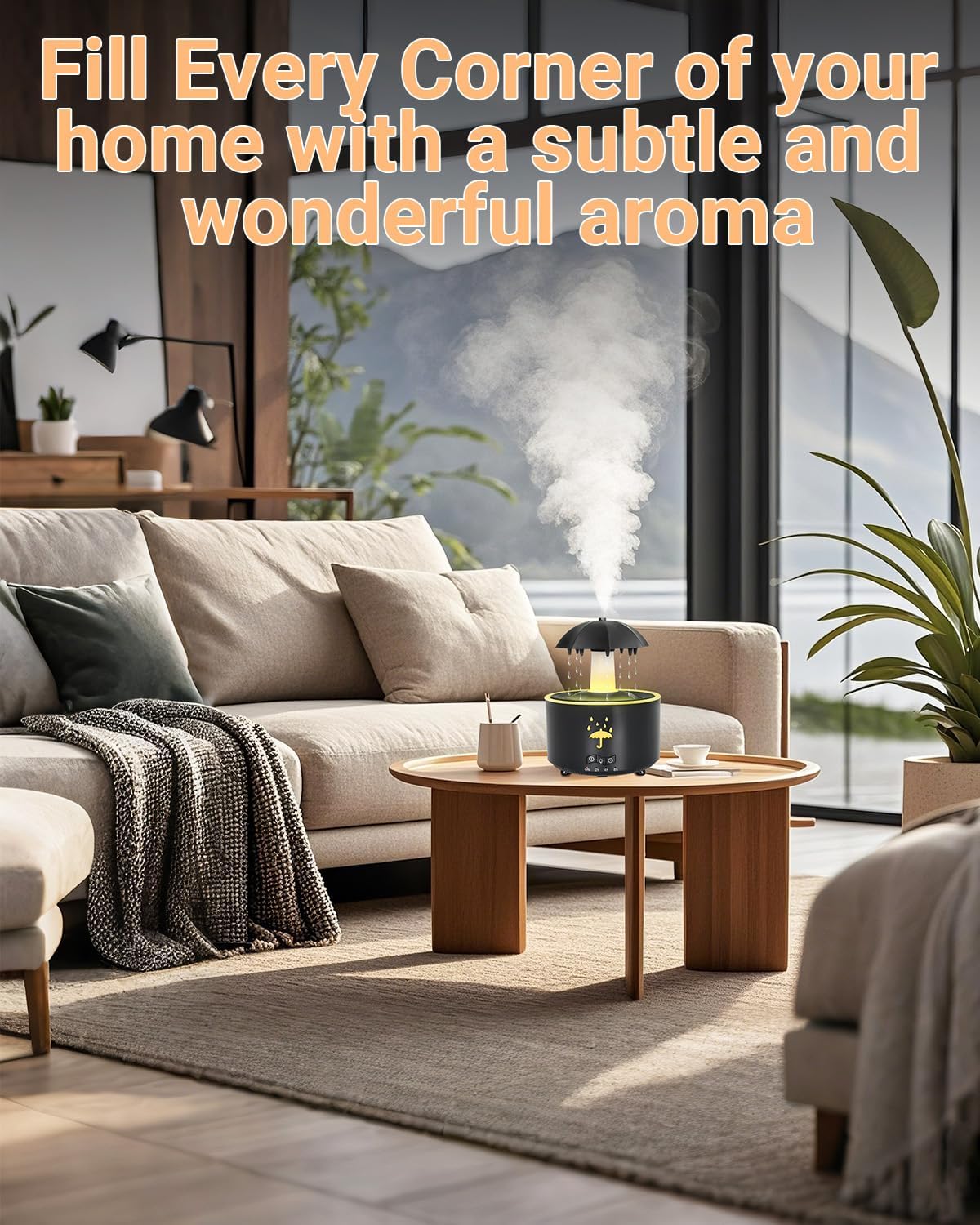 🌨 2-in-1 humidifier oil diffuser with rotating raindrops and 7 LED mood lights | easy to fill and clean | automatic shut-off