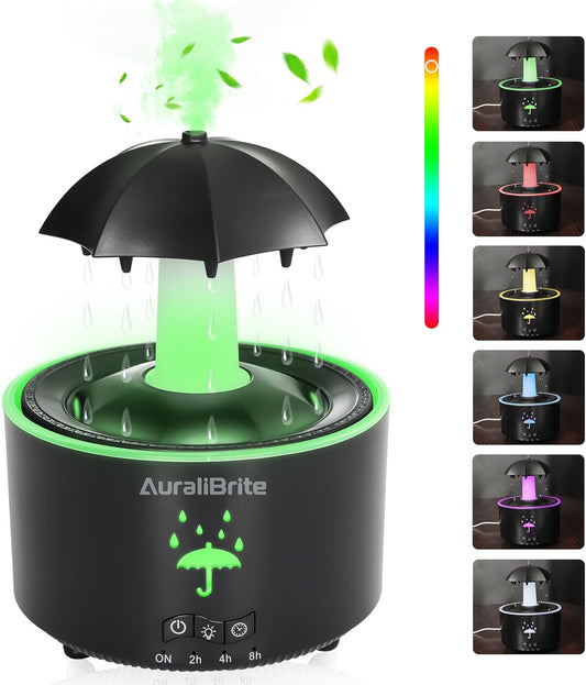 🌨 2-in-1 humidifier oil diffuser with rotating raindrops and 7 LED mood lights | easy to fill and clean | automatic shut-off