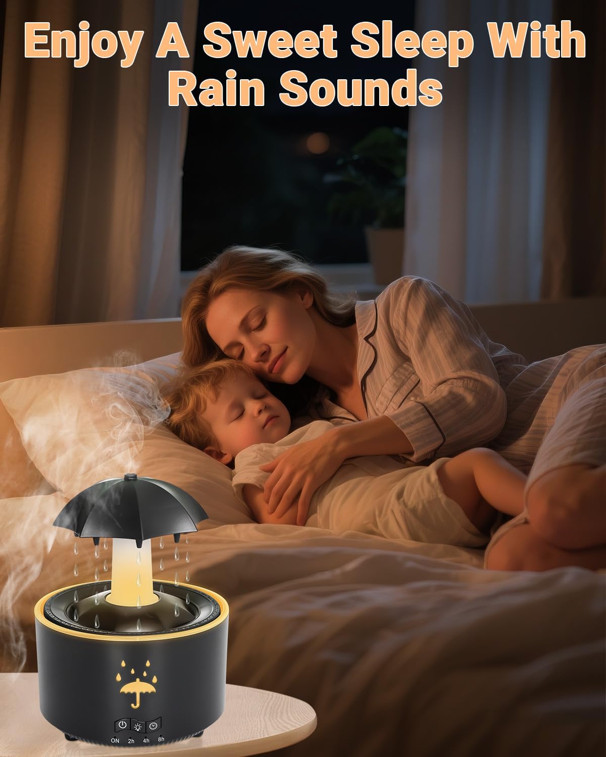 🌨 2-in-1 humidifier oil diffuser with rotating raindrops and 7 LED mood lights | easy to fill and clean | automatic shut-off