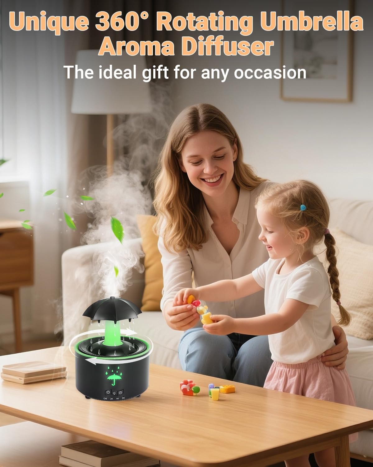 🌨 2-in-1 humidifier oil diffuser with rotating raindrops and 7 LED mood lights | easy to fill and clean | automatic shut-off