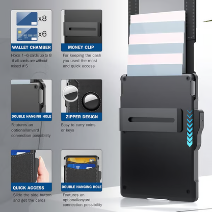 Wallet for Men - with Pop Up Aluminum Case Money Clip Slim Leather Slots Credit Card Holder RFID Blocking Bifold Minimalist Wallet