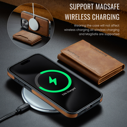 📱 Apple Magnetic Wireless Charging Phone Case | Anti theft Brush Three fold Card Pack | Bracket, Card Pack, Wireless Charging Multi in One